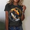 Yin-Yang Fish Pattern T-Shirt For Women Retro Animals 3D Printed Short Sleeves Summer Harajuku Loose T Shirts O-Neck Tops Tees