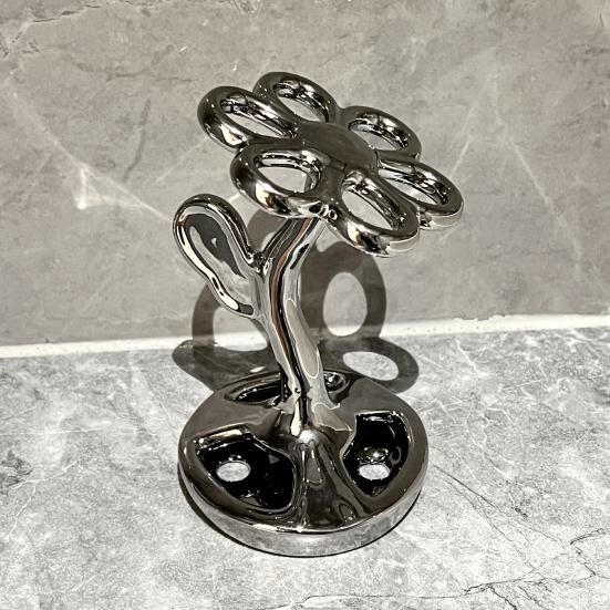 Toothbrush Holder Storage Stand High Stability Easy To Clean Compact Size Flower Shape Ceramic Storage Rack Multifunctional Toothbrush Holder