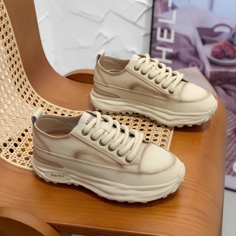 Кожаные туфли Forrest Gump на толстой подошве, женская обувь, весна 2025, дышащая, легкая, увеличивающая рост, маленькая спортивная и повседневная обувь