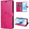 Case for Samsung Galaxy S25 - BOOLING - Synthetic Leather Relief Pattern Butterfly Fuchsia - 2 Tempered Glasses