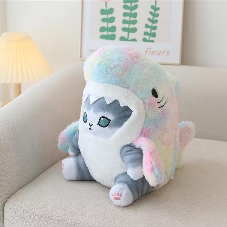 Очаровательная плюшевая игрушка «Акула-Кот»: Милая и забавная кукла-украшение для диванной подушки