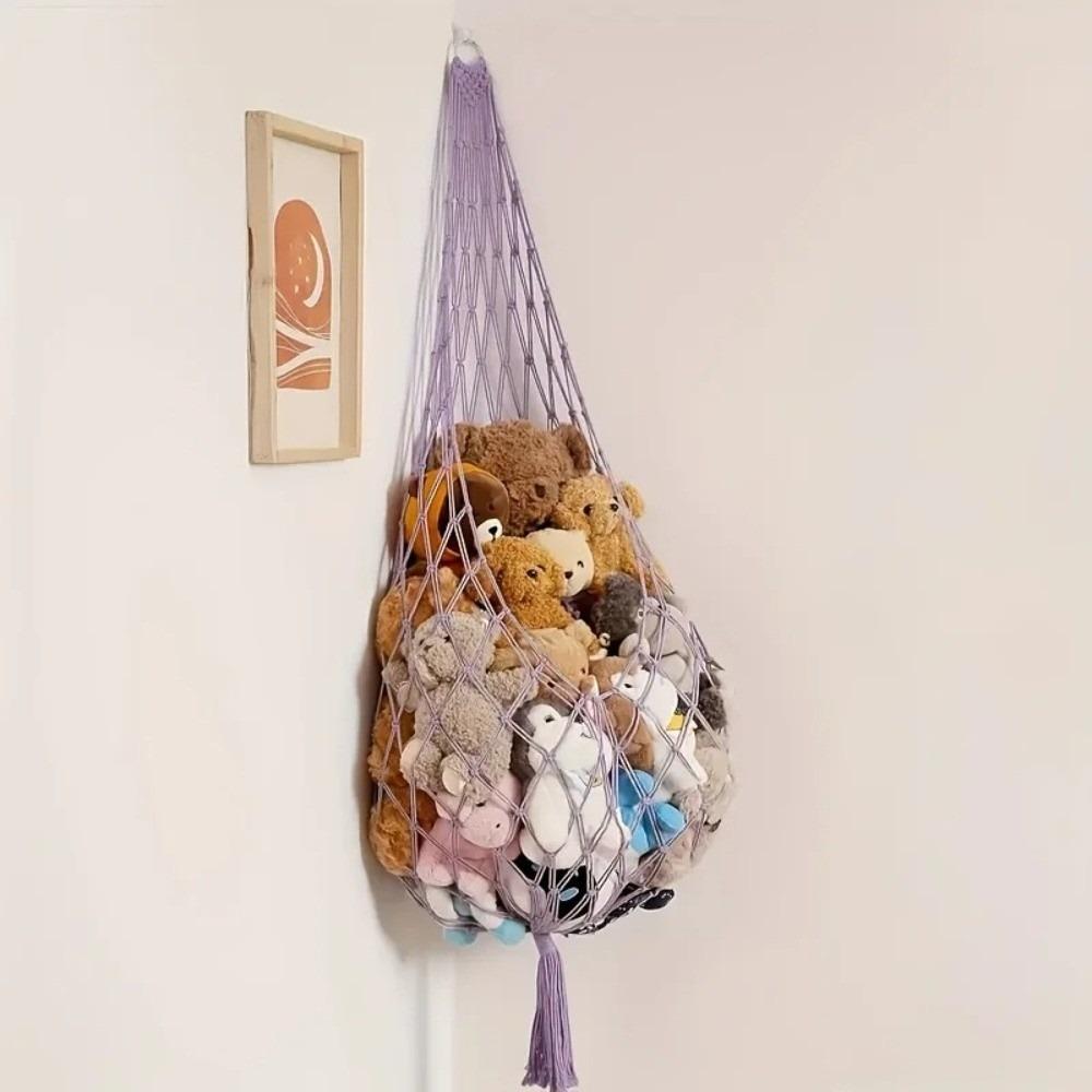 Stuffed Animal Storage Macrame Hammock, Large - Boho Room Decor Toy Storage Corner Hanging Plushie Stuffed Animal Net Organizer