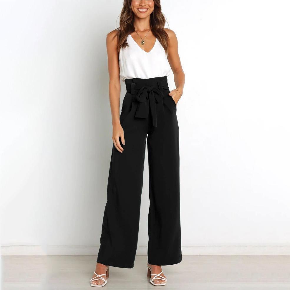 Women Summer and AutumnWorkplace Women's Trousers Casual Wide Leg High Waist Trousers with Belt Temperament Summer Commuter Pants