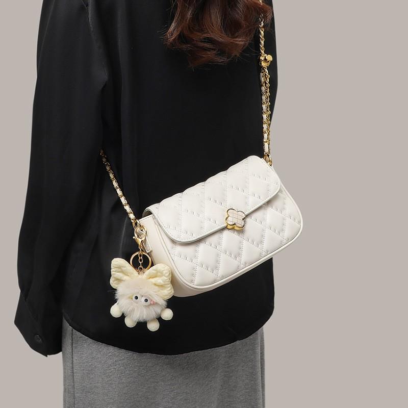 Womens Small Crossbody Bag With Rhombus Quilted Design Chain Strap Daily Commute
