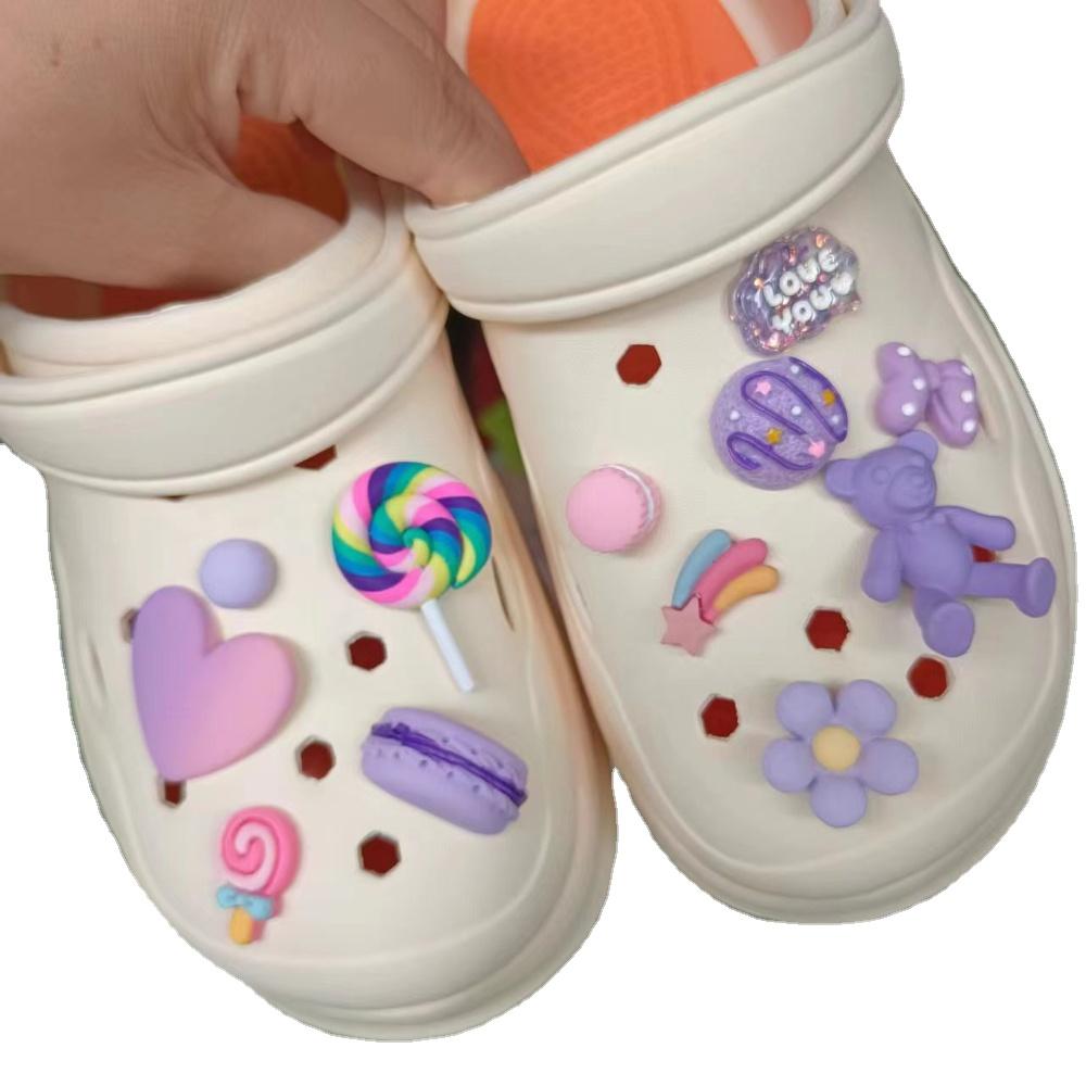 Shoe Charms DIY Purple Heart Plush Detachable Decoration Buckle Shoe Charm Accessories Kids Party Girls Gift