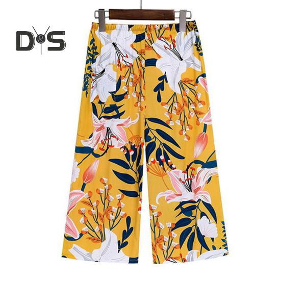 2 Pcs/Set Women Vest Pants Set Flower Print Round Neck Sleeveless Loose Pleated Elastic Waist Wide Leg Casual Homewear Mid Aged Mother Pajamas Set