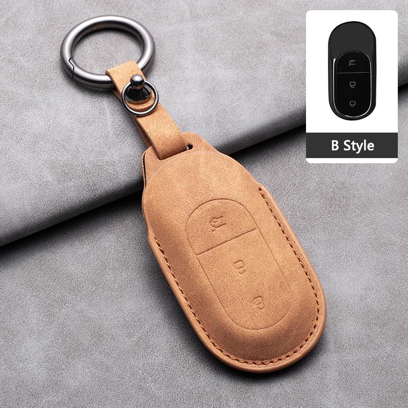 Suede Leather Car Smart Key Fob Case For Leapmotor T03 S01 C11 C01 Type Key Cover Shell Holder Keychain Car Styling Accessories