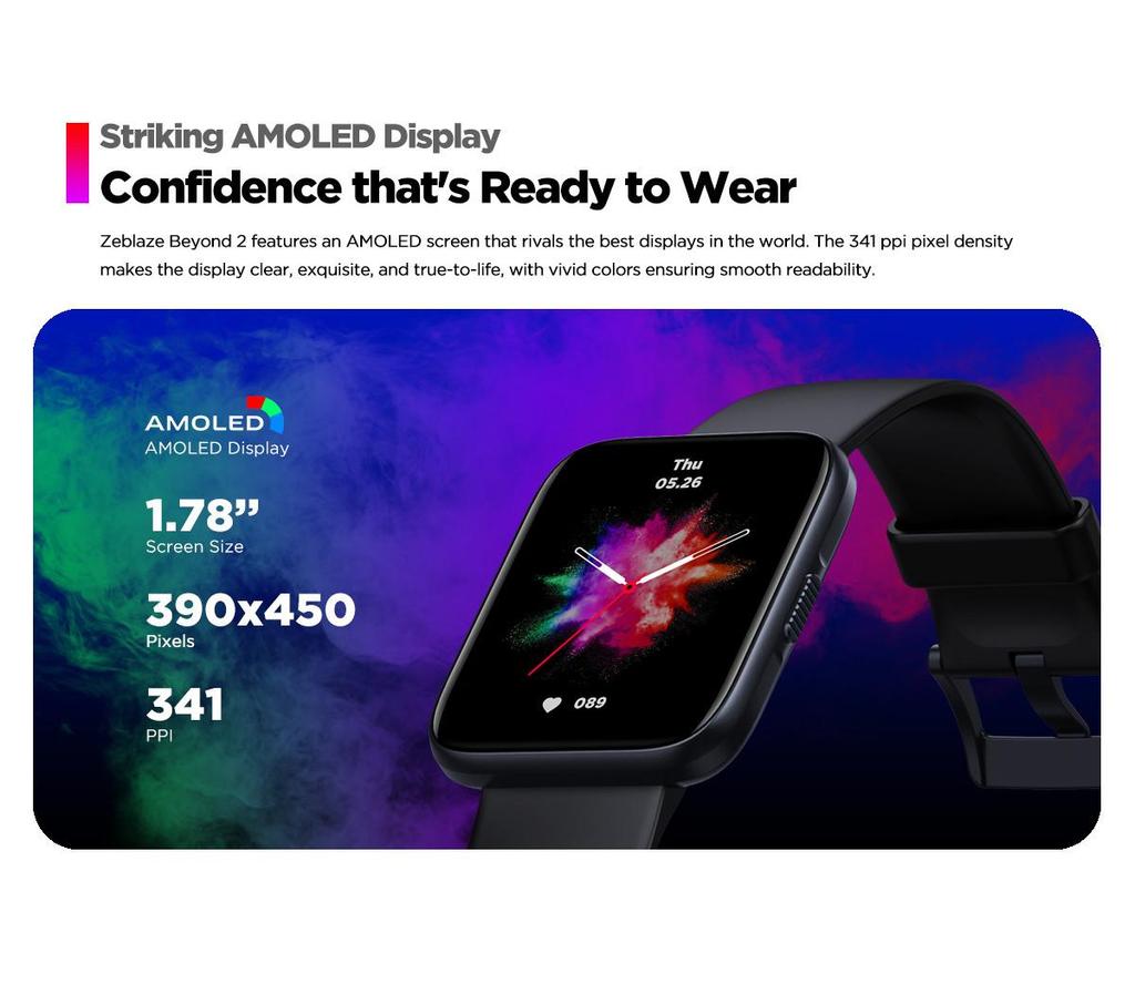 Zeblaze Умные часы Beyond 2 с GPS, 1,78-дюймовый AMOLED-дисплей, встроенный GPS, 24-часовой монитор здоровья, 200+ циферблат, умные мужские часы