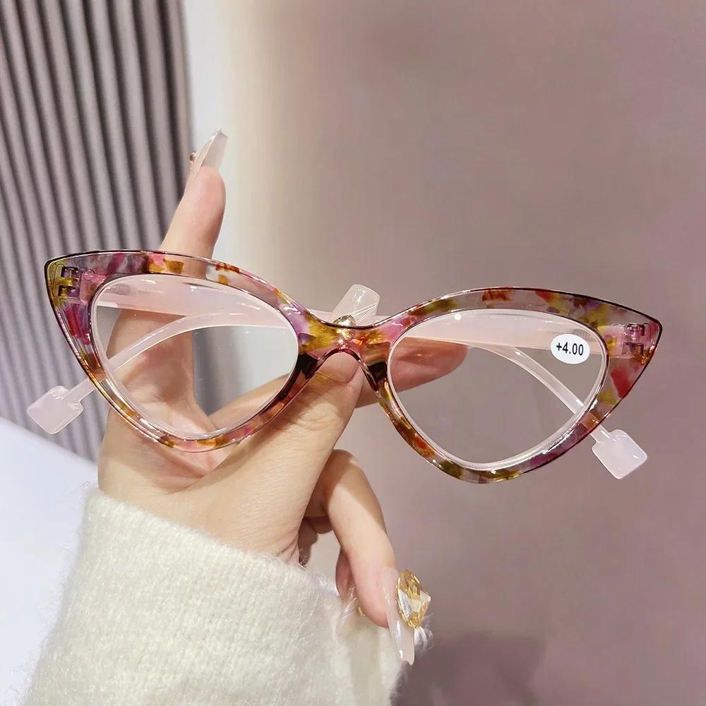 Cat Eye Hyperopia Eyeglasses Anti Blue Light Reading Glasses for Women Men Trendy Colorful Floral Frame Presbyopia Glasses