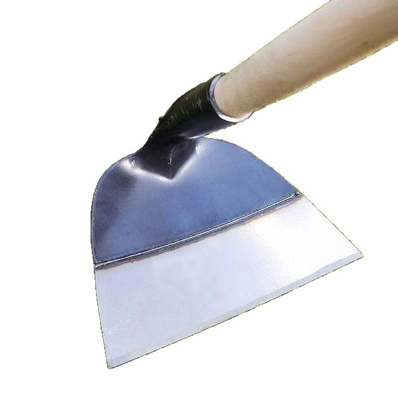 Мотыга из марганцевой стали с длинной ручкой: Идеально для прополки, копания и рыхления почвы - Цельностальное, утолщенное сельскохозяйственное орудие для использования на открытом воздухе.