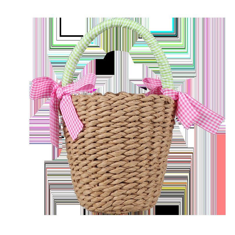 Weaving Mini Bucket Bag Kids Spring Summer Season Basket Vacation Beach Handbag
