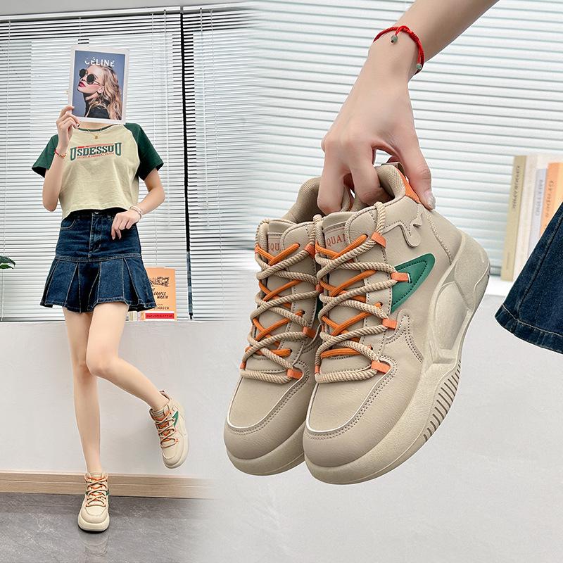 Korean Style High Top White Shoes Women's Autumn New Ins Student Casual Shoes Women's Platform Bread Women's Shoes K8638