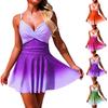 Women’s Sleeveless Gradient Print Dress with V Neck Spaghetti Straps and Flared A Line Skirt for Casual or Holiday Wear