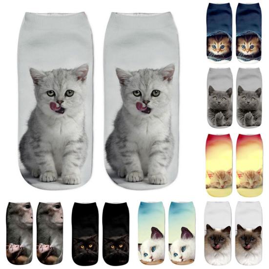 Women's Men's Fashion Animal Cute 3D Cat Printed Casual Soft Ankle Socks