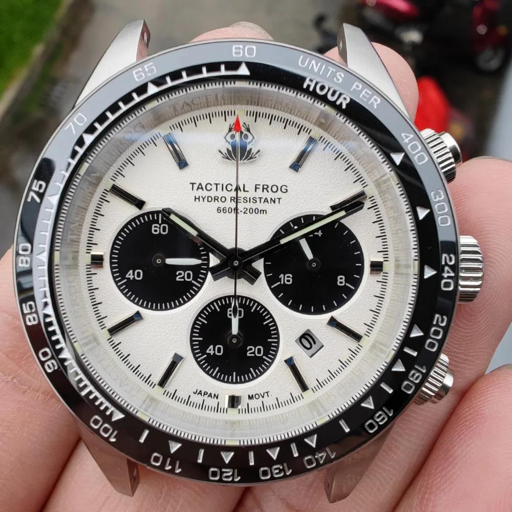 Тактические Мужские Часы-Хронограф Лягушка 41мм Сапфировое Стекло VS75A Кварцевый Механизм Стальной Браслет 200м Водонепроницаемые Часы Мужские