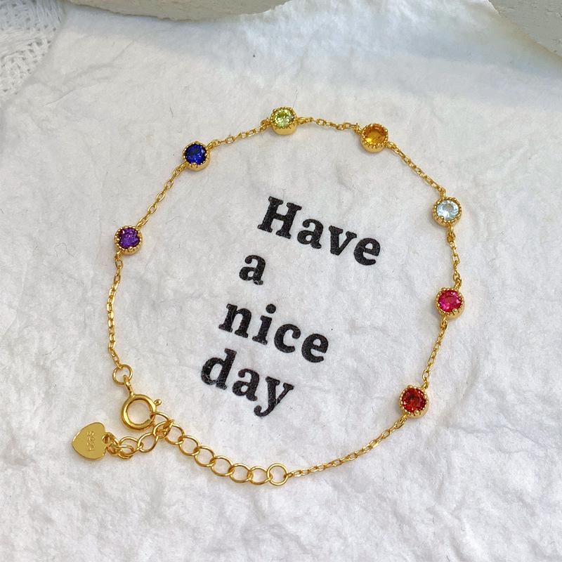 Радужный Позолоченный Серебро 925 пробы Циркон Женский Ретро Браслет