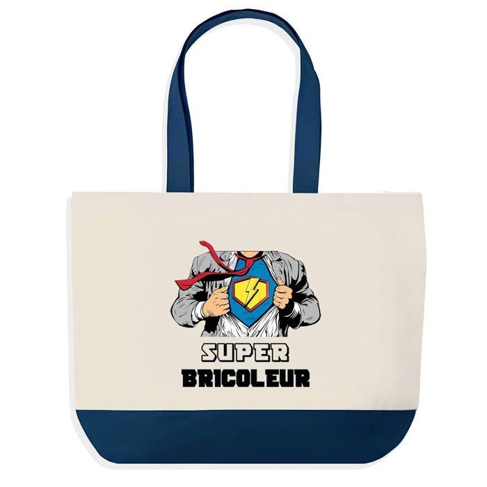 Tote bag - PLANETEE - Super Bricoleur - fond bleu - coton 40x45 cm - grand format