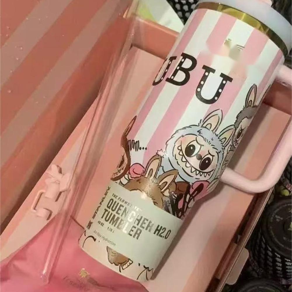 Кружка с трубочкой 40 унций из нержавеющей стали 304, автомобильная кружка для льда, кружка-термос с бантом