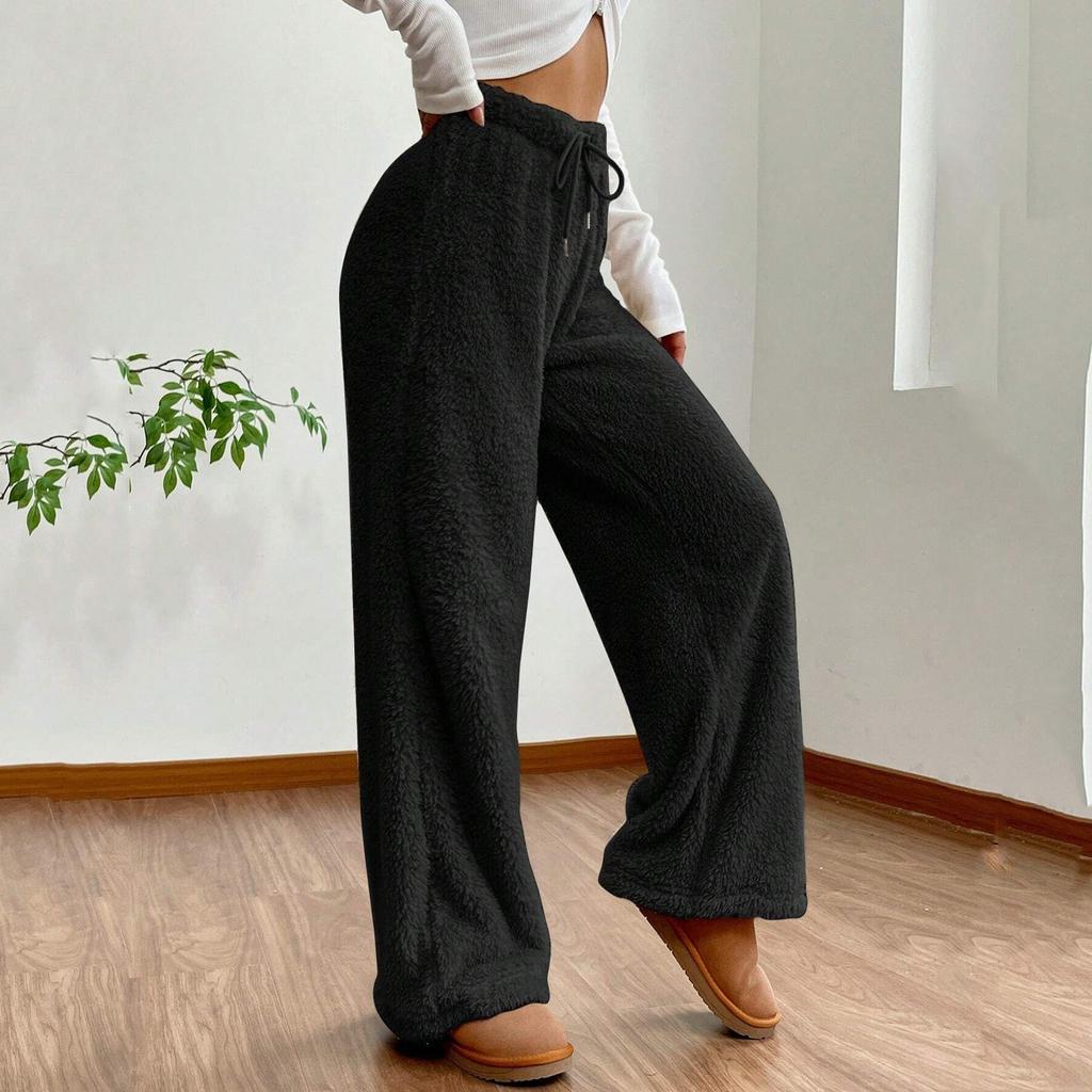 Women's Solid Color Fashion Plush Casual Pants Loose Plush Thermal Pants