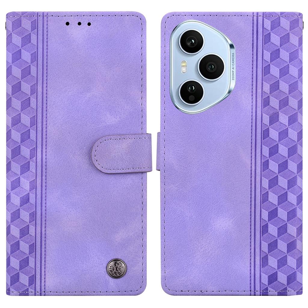 For Honor 400 Pro 5G (Global) Leather Case Imprinted Checkered Pattern Wallet Stand Flip Phone Cover