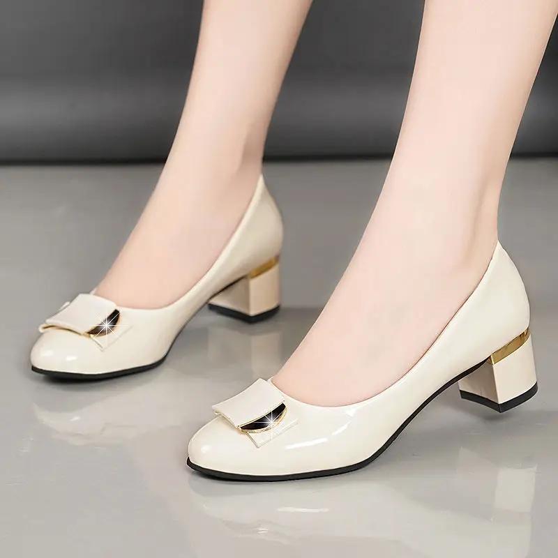 Ladies 2024 New Temperament Belt Heel Shoes Office Square Heel High Heels Fashion Sweet Plus Size High Heels Shoes for Women