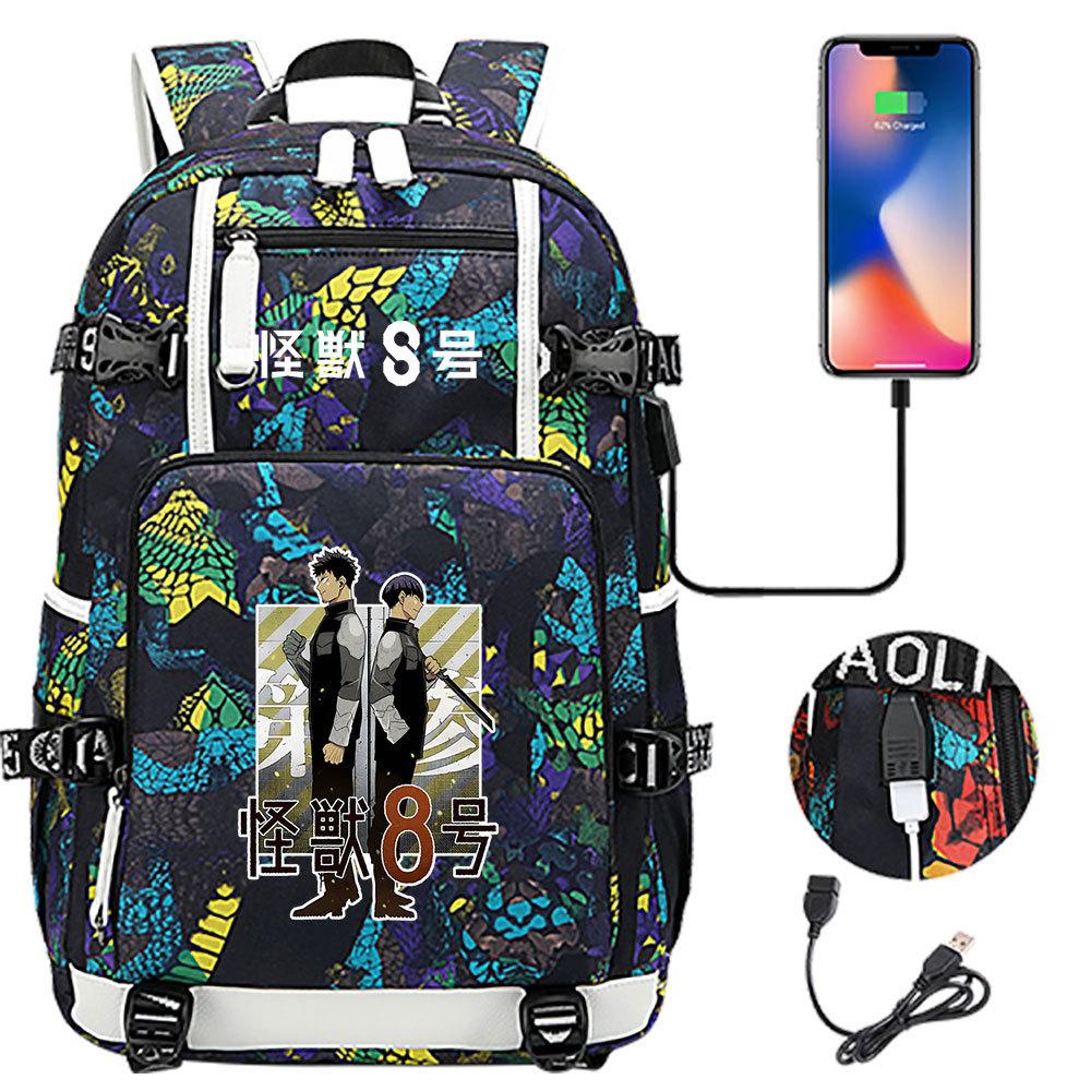 Kaiju 8 Printed USB Port Teen Student Backpack Casual Large Capacity Travel Daypack