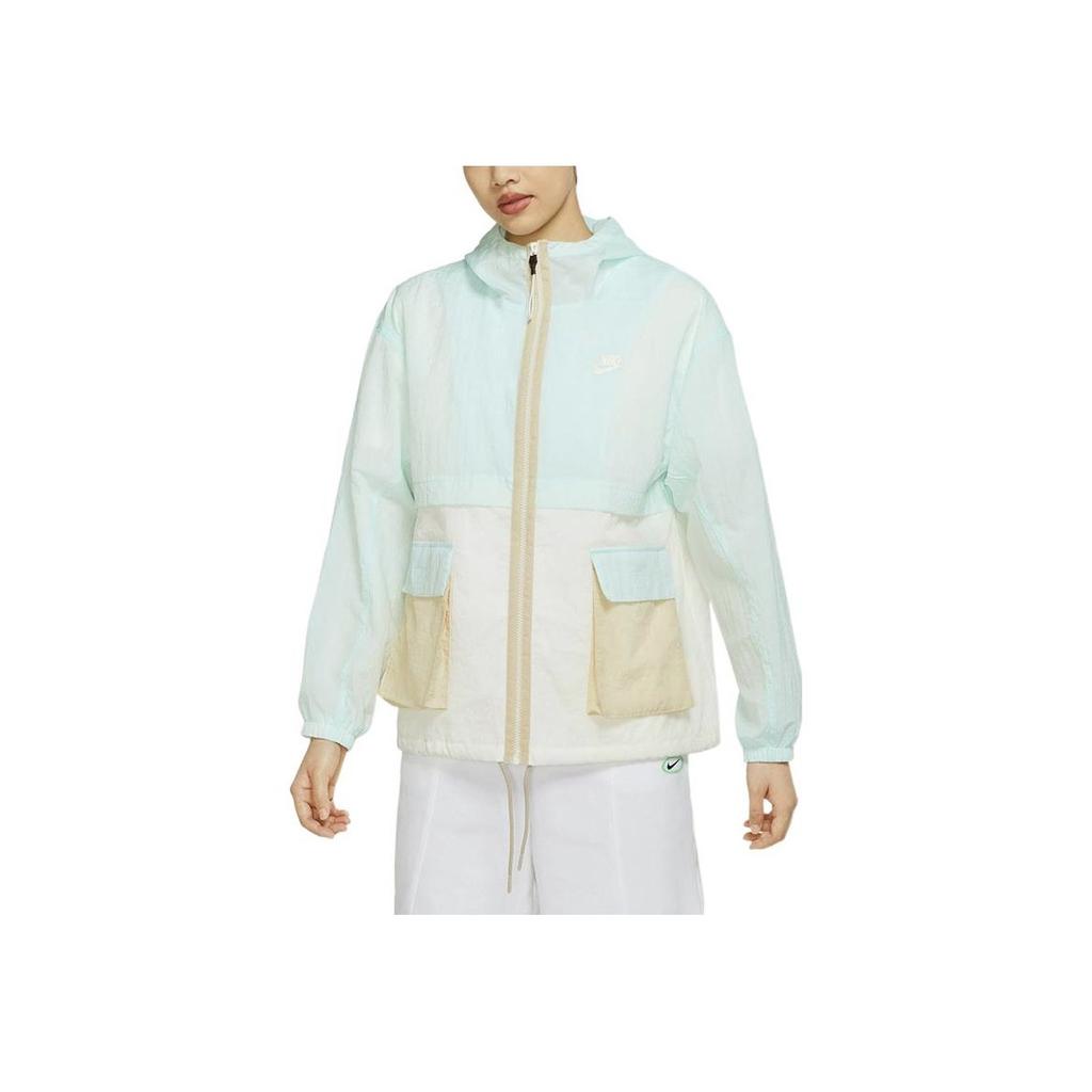 Nike Color Block Design Brand Logo Printed Hooded Jacket Women Jackets Light-Blue DZ3036-311