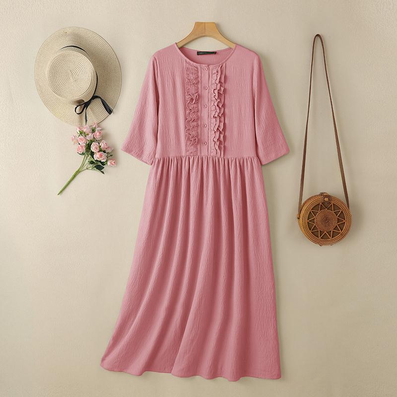 ZANZEA Женское повседневное платье с круглым вырезом, летнее, однотонное, с коротким рукавом