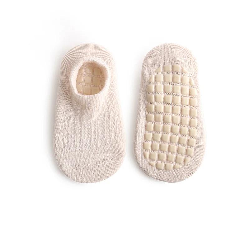 Детские носки Мягкий гребенной хлопок Носки для малышей Нескользящие Противоскользящие Новорожденные Силиконовая подошва Детские Домашние Сетчатые Тонкие Летние Однотонные Носки