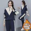 Women's Thick Velvet Korean Style Sports Suit - Warm & Slim, Long-Sleeve Sweatshirt & Harem Pants, Two-Piece Autumn/Winter Set