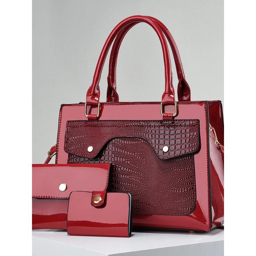 Женская деловая сумка большой емкости для поездок на работу, яркая кожаная женская сумка для девочек, сумка через плечо из трех частей, крокодиловая декоративная