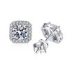 White Gold 1CT Moissanite Stud Earrings for Women Round Cut S925 Silver Luxury Square Jewelry Lab Diamond Earring Gift