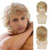 Men Short Curly Wig with Bangs Vintage Fluffy Natural Looking High Temperature Fiber Male Wavy Blonde Black Synthetic Hair