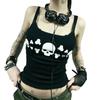 Women Goth Tank Tops Vintage Skull Print Backless Low Cut Camisoles Grunge Sleeveless Slim Fit Shirt Streetwear