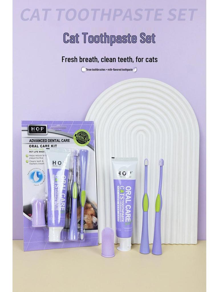 Набор для ухода за полостью рта домашних животных: Набор зубных щеток для кошек с маленькой головкой и пальчиковой щеткой - Щетина высокой плотности