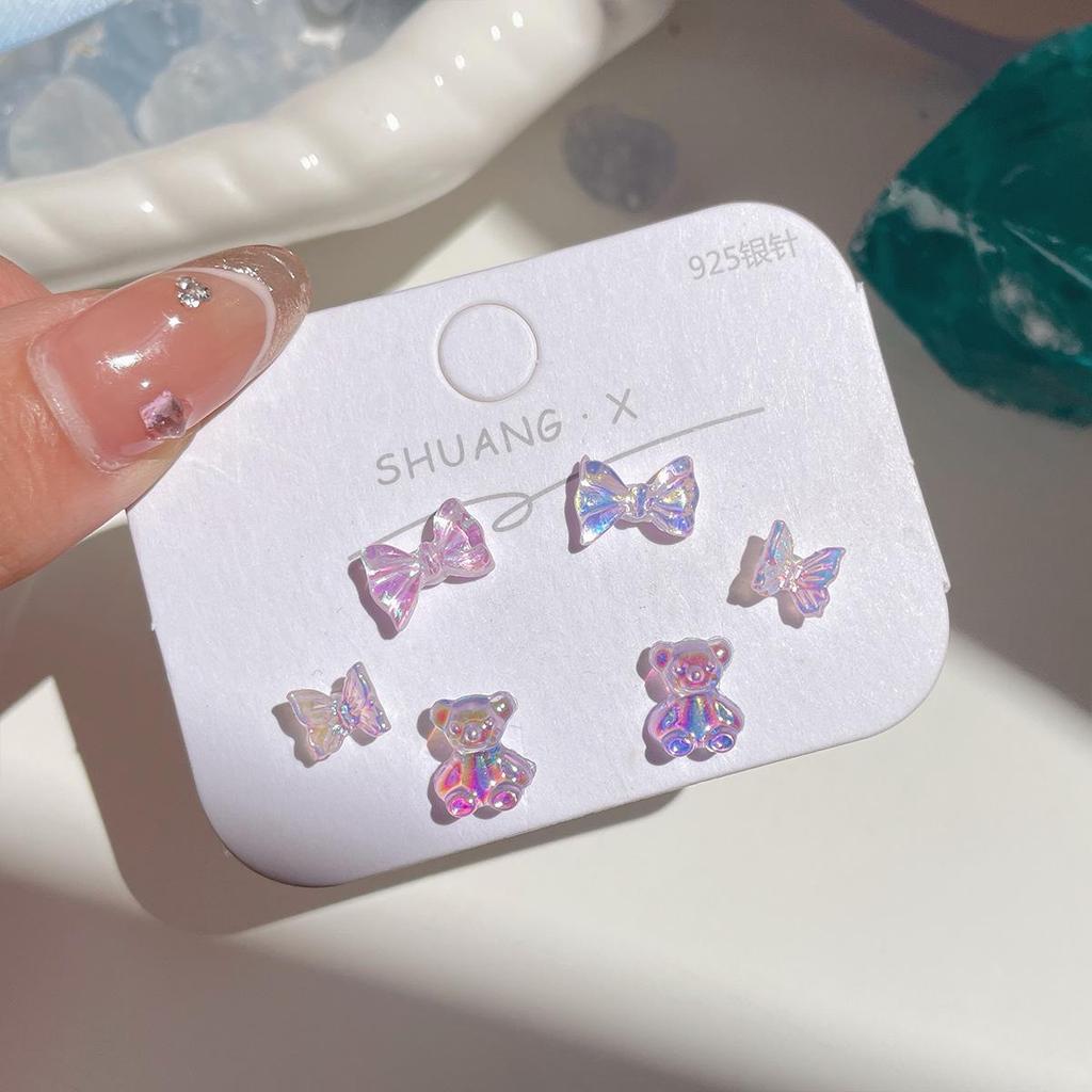 Серьги из лазерной смолы Aurora Bear — три пары милых, свежих, простых и универсальных серебряных сережек-игл для женщин