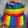 Hat Rainbow Color-block Hat Reversible Wearable Basin Hat Summer Outdoor Sun Hat Fashion Colorful