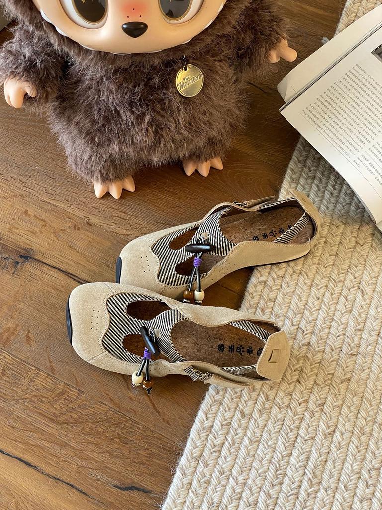 Basil and pine - ethnic style wooden tone, moral training sandals 3cm 2025 summer new fashion casual sandals women