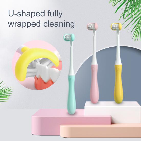 Детская зубная щетка Удобная ручка U-образного типа Безопасный компактный креативный инструмент для ухода за полостью рта Прочная трехсторонняя детская зубная щетка