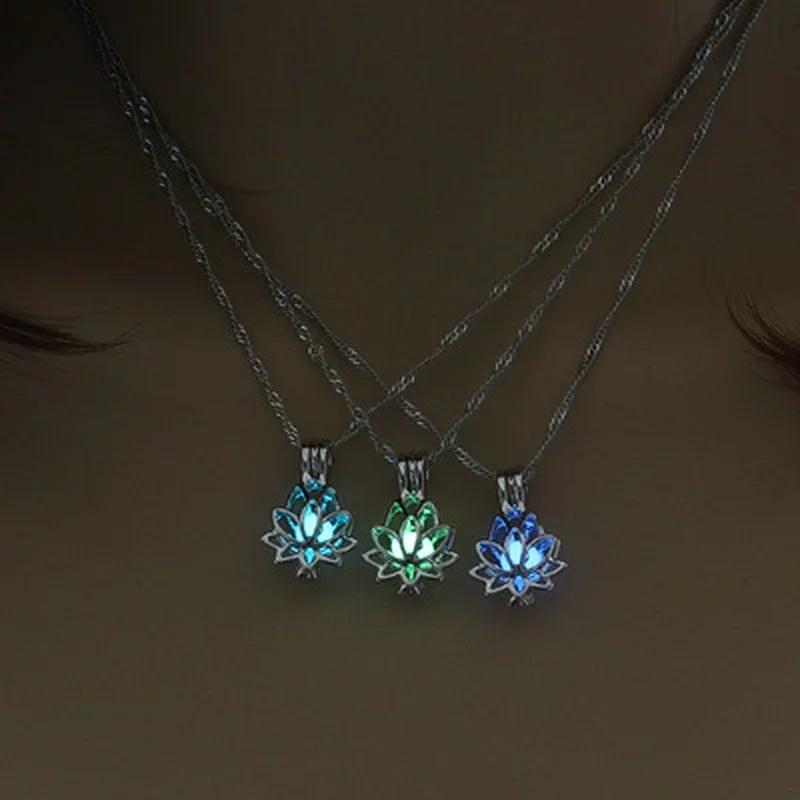 Tri-color Retro Luminous Moonstone Pendant Necklace Female Jewelry Long Chain Lotus Buddha Gift Accessories for Women