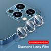 For iPhone 11 12 13 14 15 16 Pro Max Bling Diamond Metal Camera Lens Ring Protective Cap with Tempered Glass