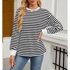 Женская нижняя рубашка осень-зима новая мода контрастного цвета свободный круглый вырез полосатый топ с длинными рукавами