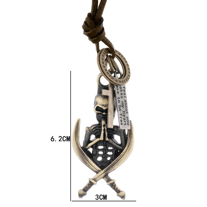 Винтажное мужское ожерелье из натуральной кожи, мужской кулон в виде скелета, цепочка для мужского воротника, длинный кожаный шнур, ожерелье в стиле панк