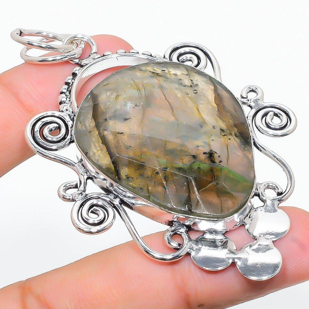 Labradorite Gemstone Handmade 925 Sterling Silver Jewelry Pendant 2.99" v6J77