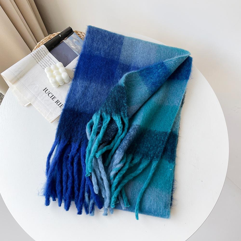 Winter New Couple's Colorful Checkered Scarf for Women's Winter Warmth Thick Mohair Long Scarf Shawl