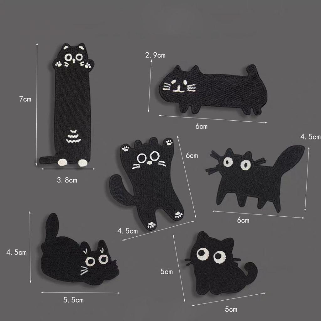 6 шт./лот Микс Черный Котенок Вышивка Нашивка Мультяшные Милые Патчи DIY Одежда Обувь Сумка Кошка Ремонт Украшение Аппликация