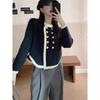 Двубортный вязаный свитер женский осенний новый модный трендовый кардиган верхняя одежда омолаживающий короткий топ