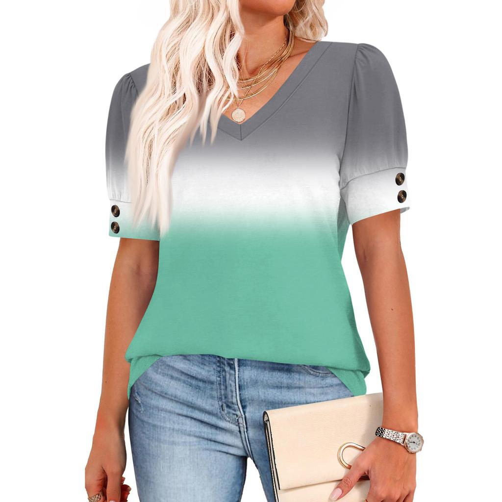 Женские топы с коротким рукавом, рубашки на пуговицах, V-образный вырез, модные наряды, блузки, повседневные