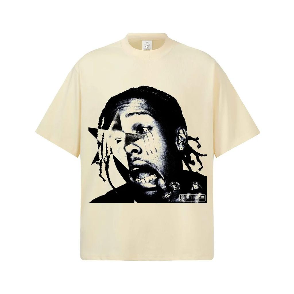 2026 ASAP Rocky Футболка с графическим принтом звезды Унисекс Оверсайз Хип-Хоп Повседневная Хлопок Короткий рукав Современная Уличная мода Для выходных Футболка