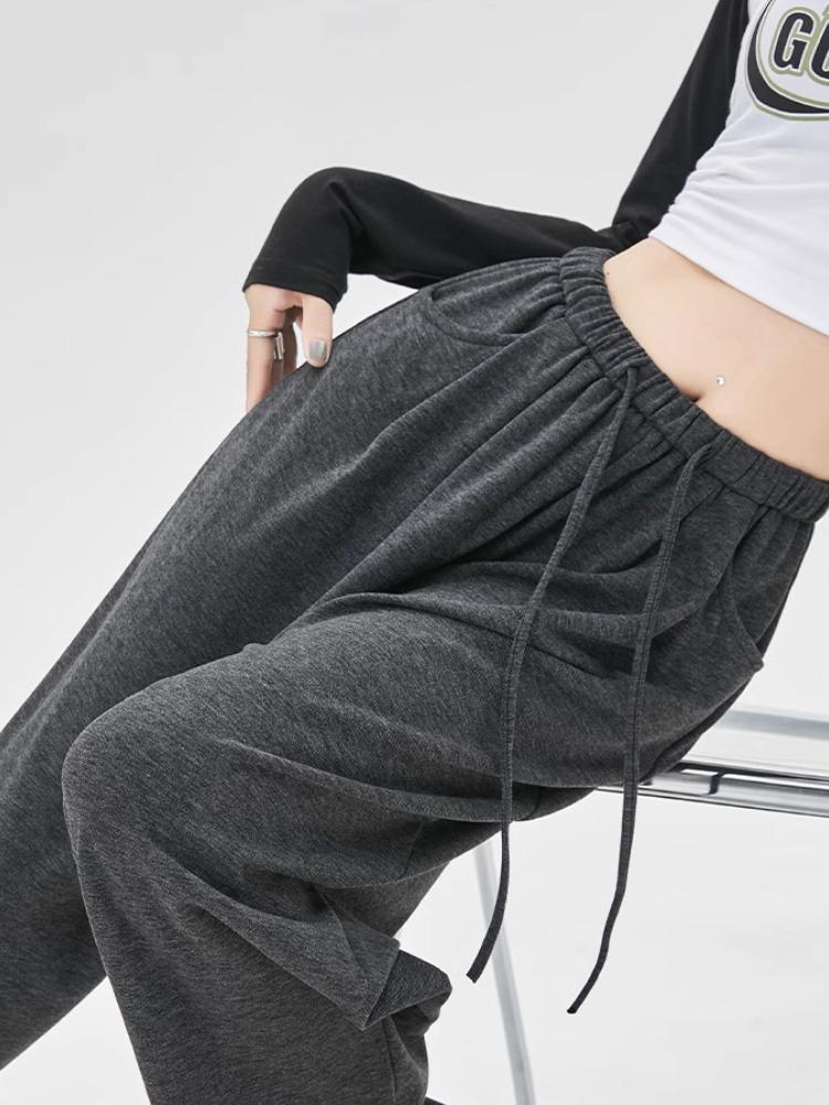 Широкие брюки женские весенне-осенние клейкие рисовые брюки свободные ленивые повседневные брюки с высокой талией корейская уличная одежда